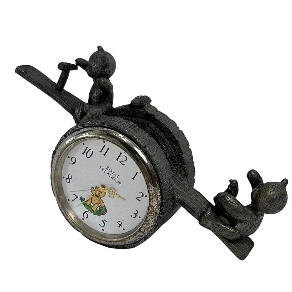 Royal‎ Selangor Pewter Teddy Bear Clock Barrel Design Collectible 1996